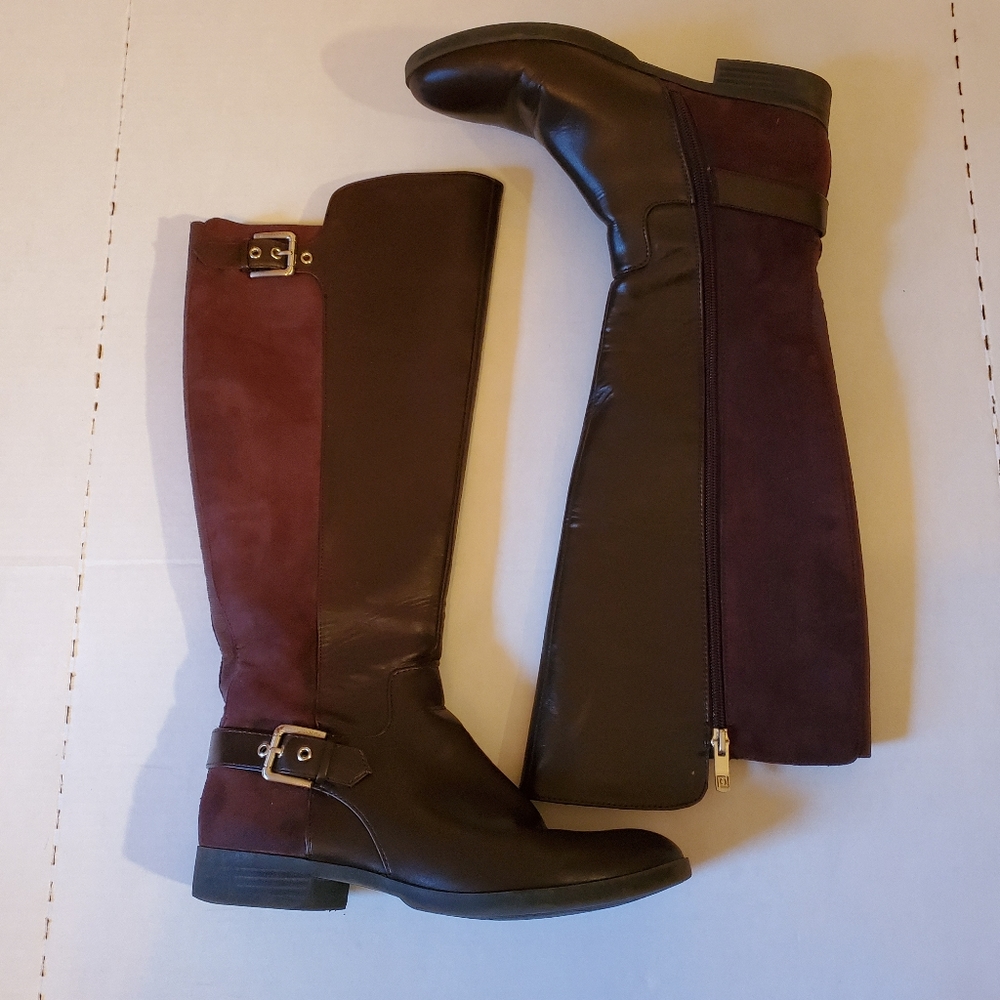 Liz Claiborne Brown and Burgundy Knee-High Heeled Boots